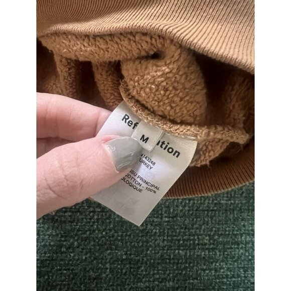 Reformation Jeans Organic Cotton Tan Crewneck Cropped Sweater sz medium - Picture 4 of 4